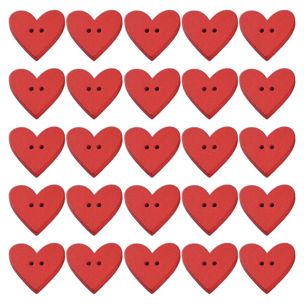 100 Botones de Madera en Forma de Corazón Rojo CABODYALS