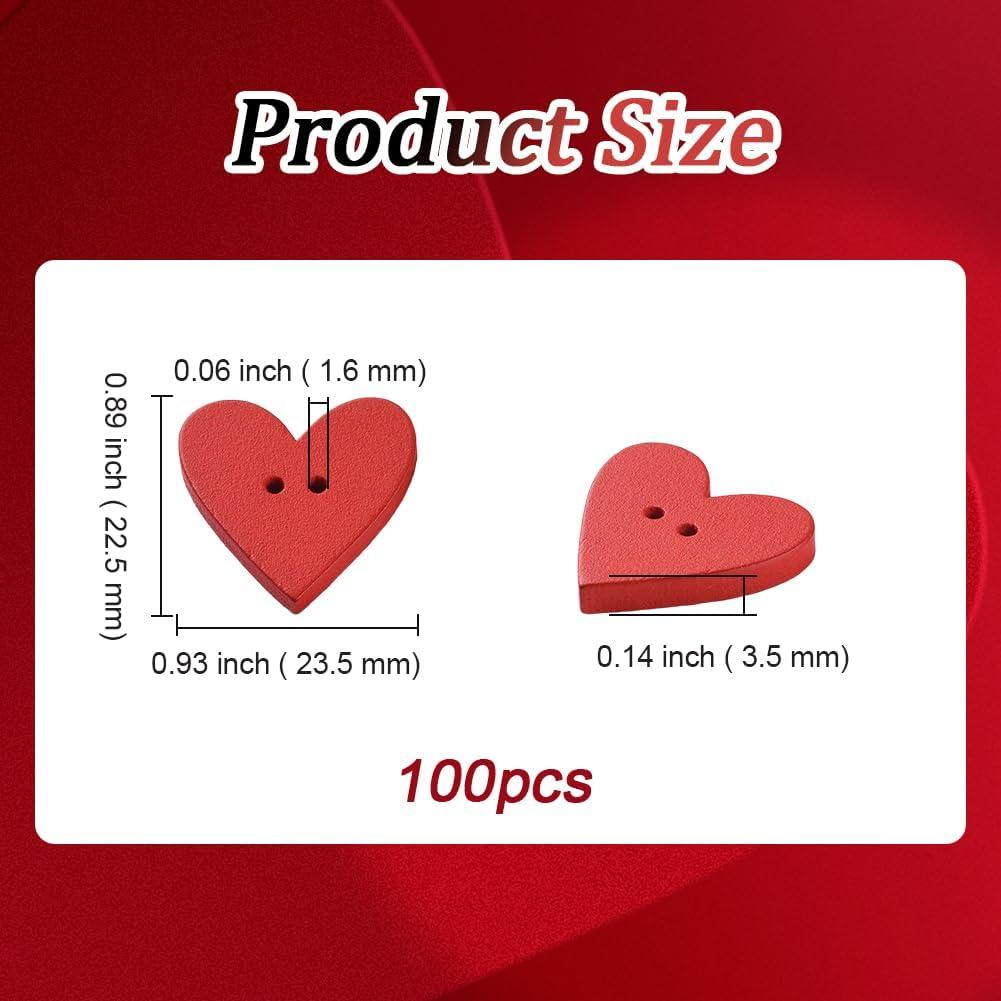 100 Botones de Madera en Forma de Corazón Rojo CABODYALS