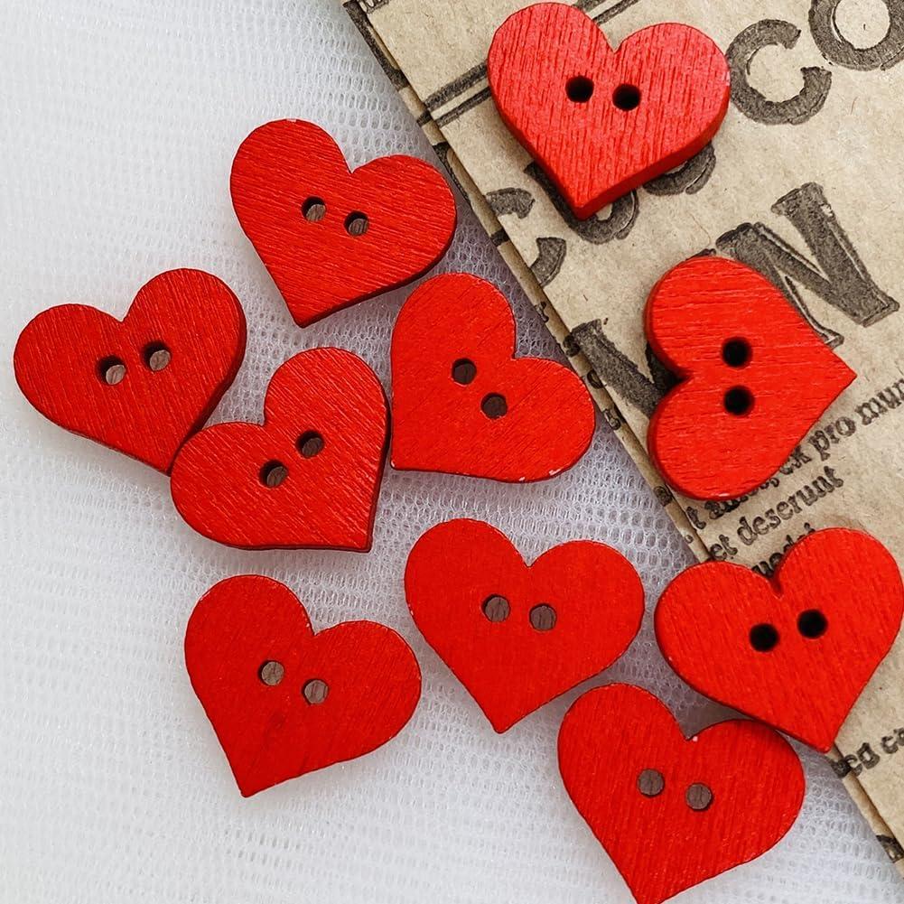 100 Botones de Madera en Forma de Corazón Rojo CABODYALS