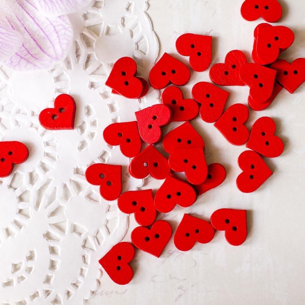 100 Botones de Madera en Forma de Corazón Rojo CABODYALS