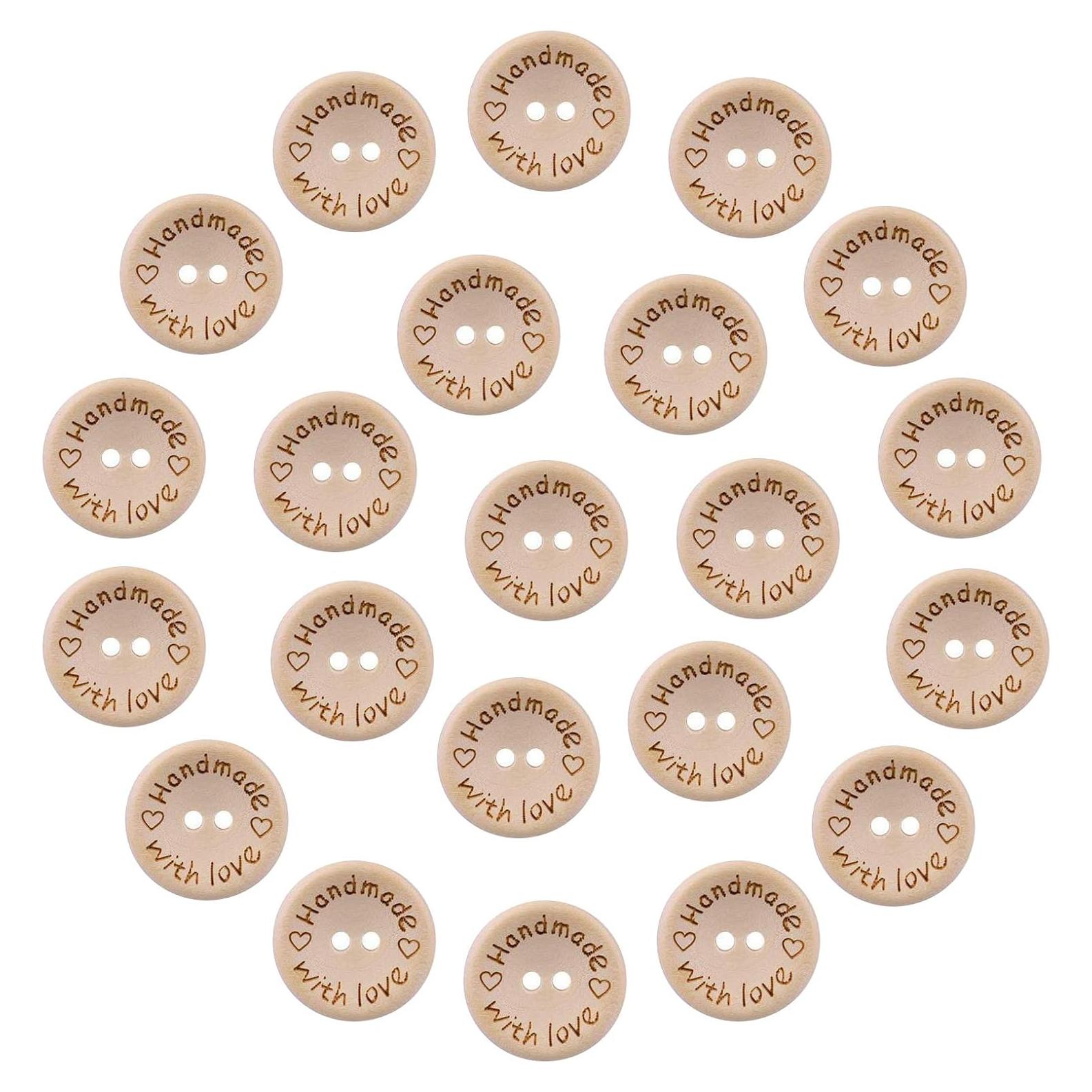 200 Botones de Madera Natural Alfykym 25mm 2 Agujeros DIY