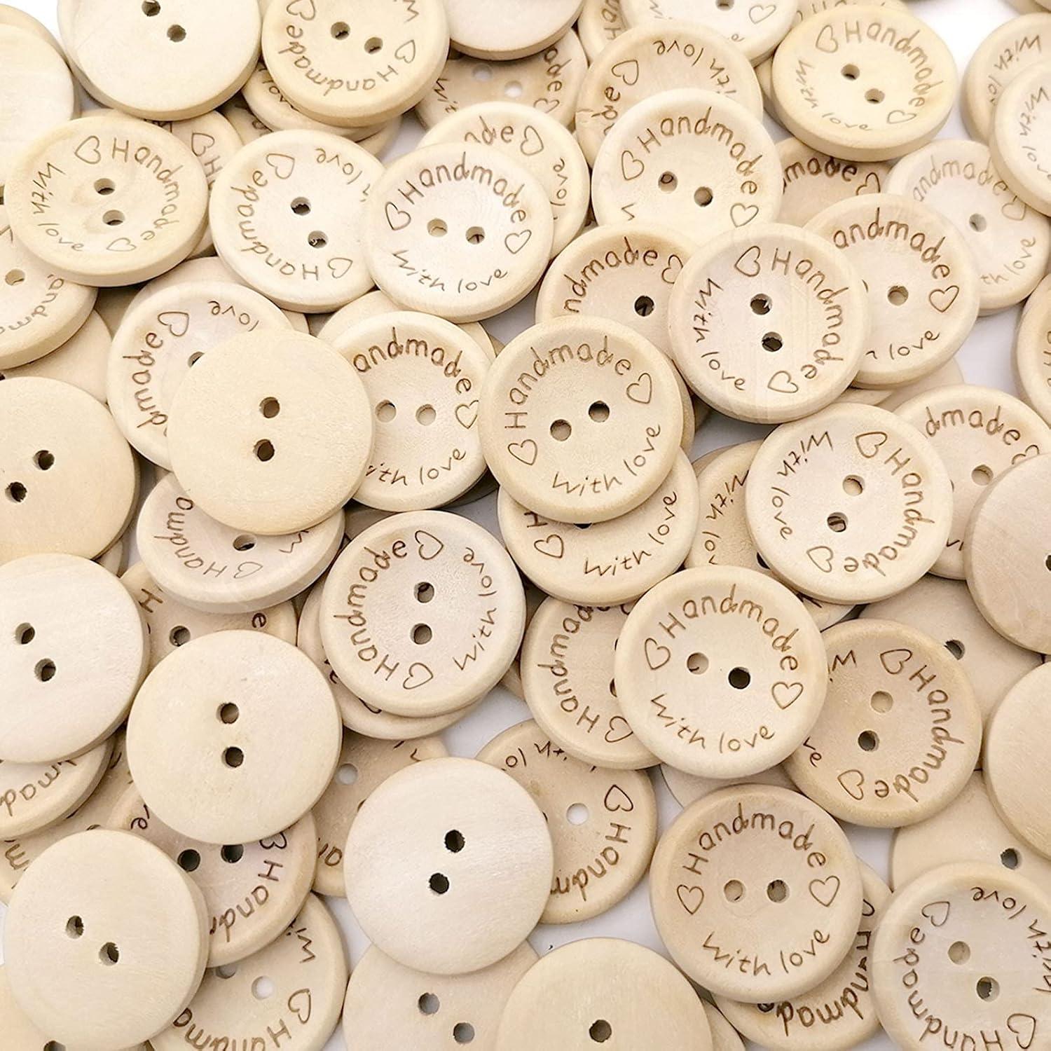 200 Botones de Madera Natural Alfykym 25mm 2 Agujeros DIY