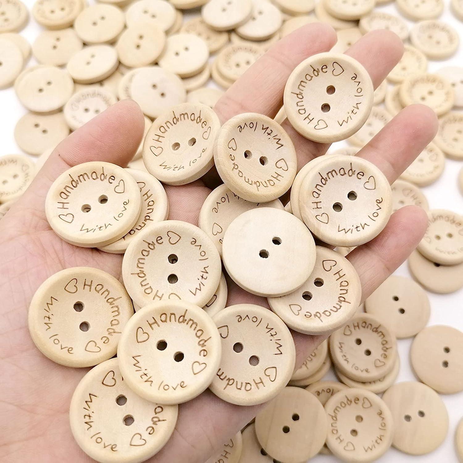 200 Botones de Madera Natural Alfykym 25mm 2 Agujeros DIY