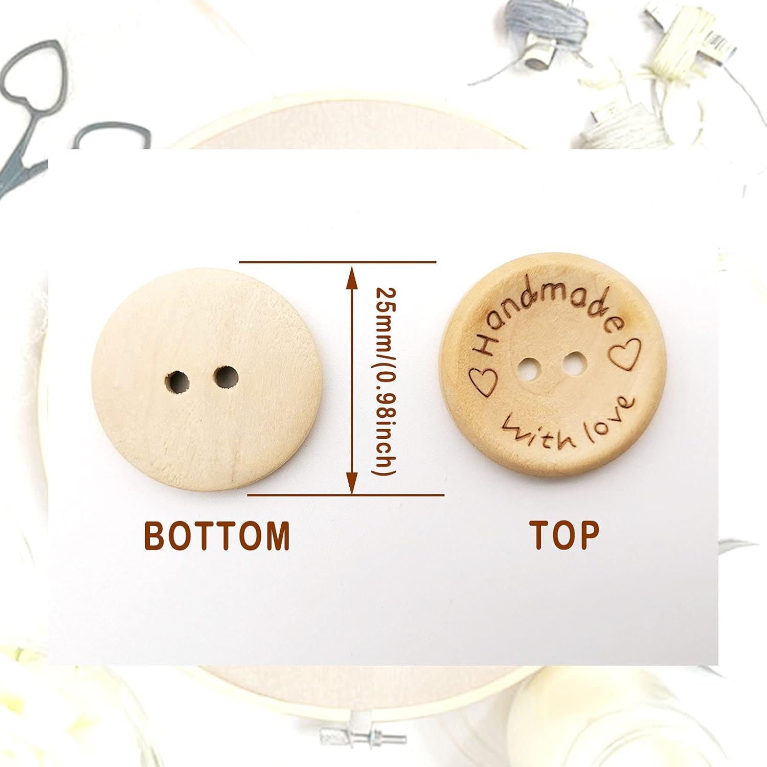 200 Botones de Madera Natural Alfykym 25mm 2 Agujeros DIY