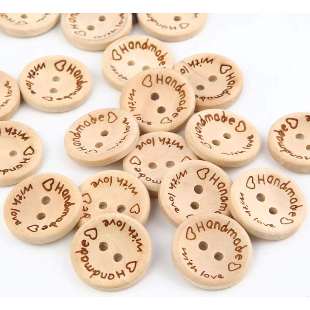 200 Botones de Madera Natural Alfykym 25mm 2 Agujeros DIY