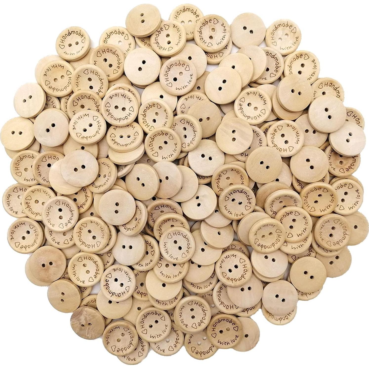 200 Botones de Madera Natural Alfykym 25mm 2 Agujeros DIY