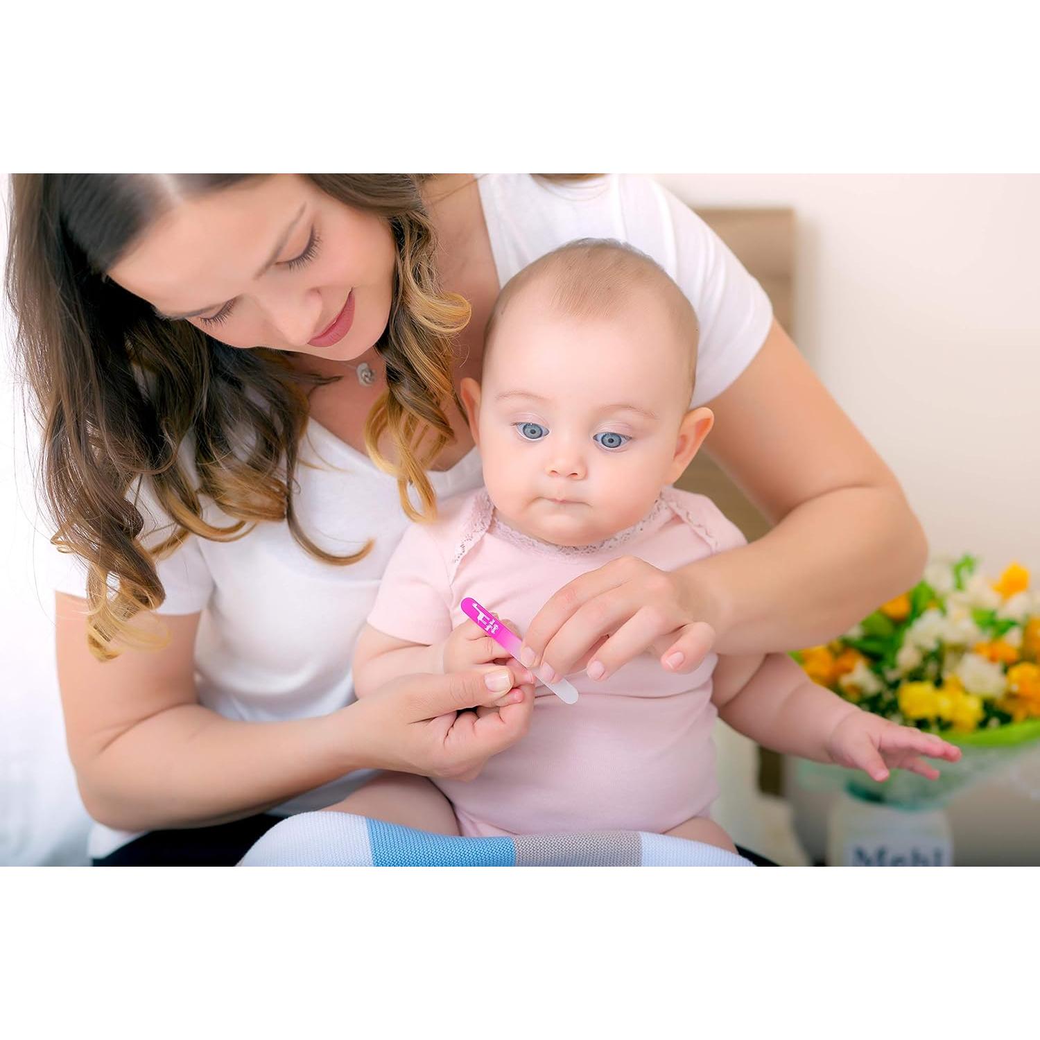 Lima de Uñas de Vidrio para Bebés Jirafa Azul Rosa 10cm