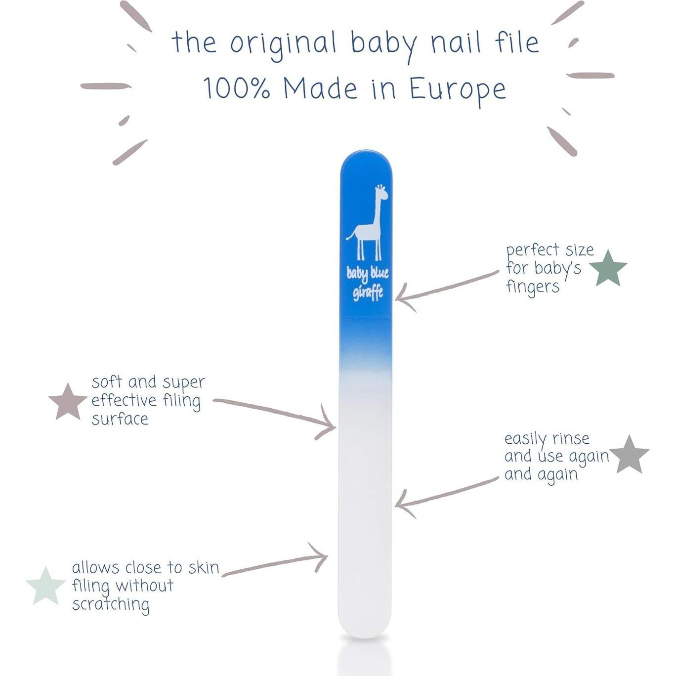 Lima de Uñas de Vidrio para Bebés Jirafa Azul Rosa 10cm