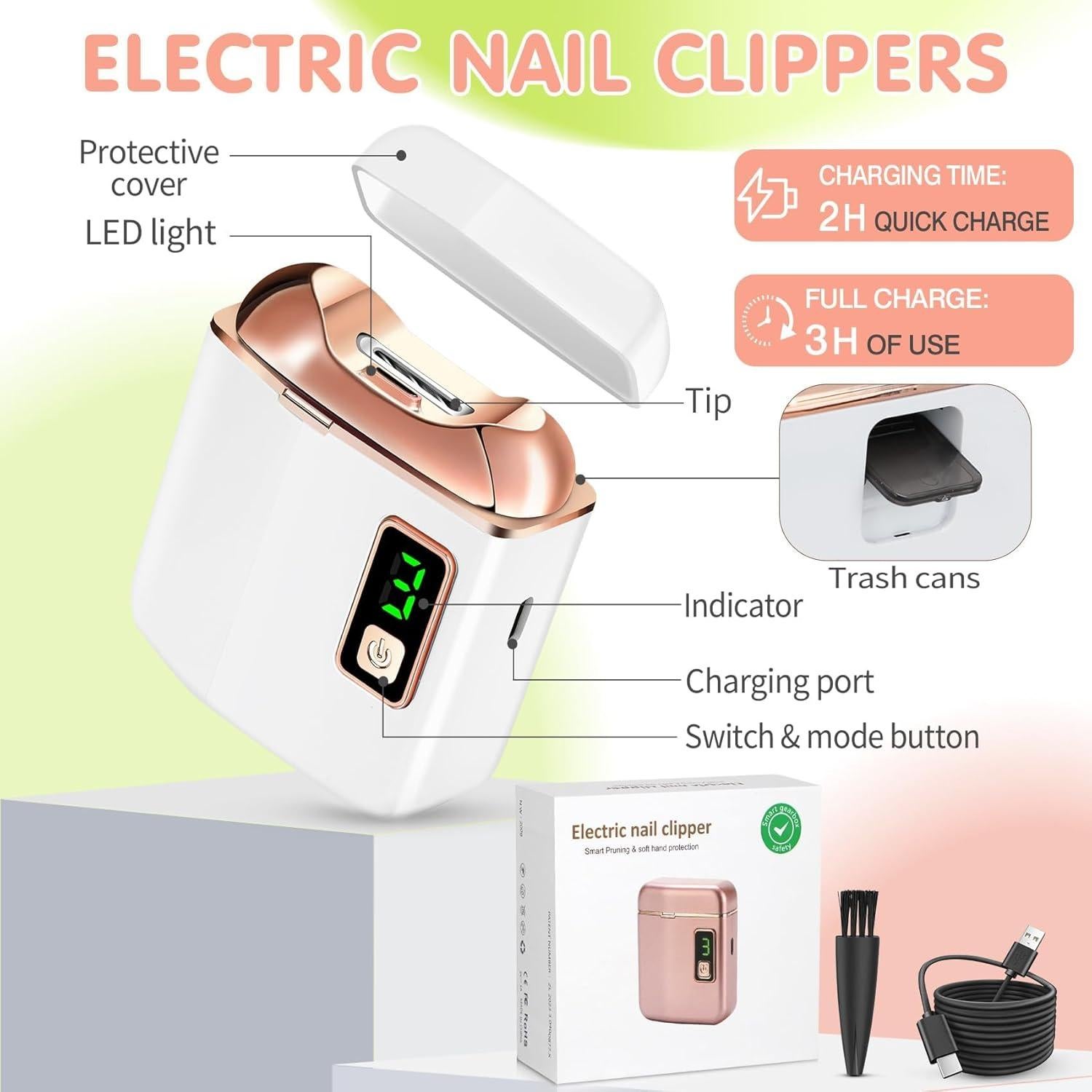 Cortador de Uñas Eléctrico Northlet con Luz LED - Blanco