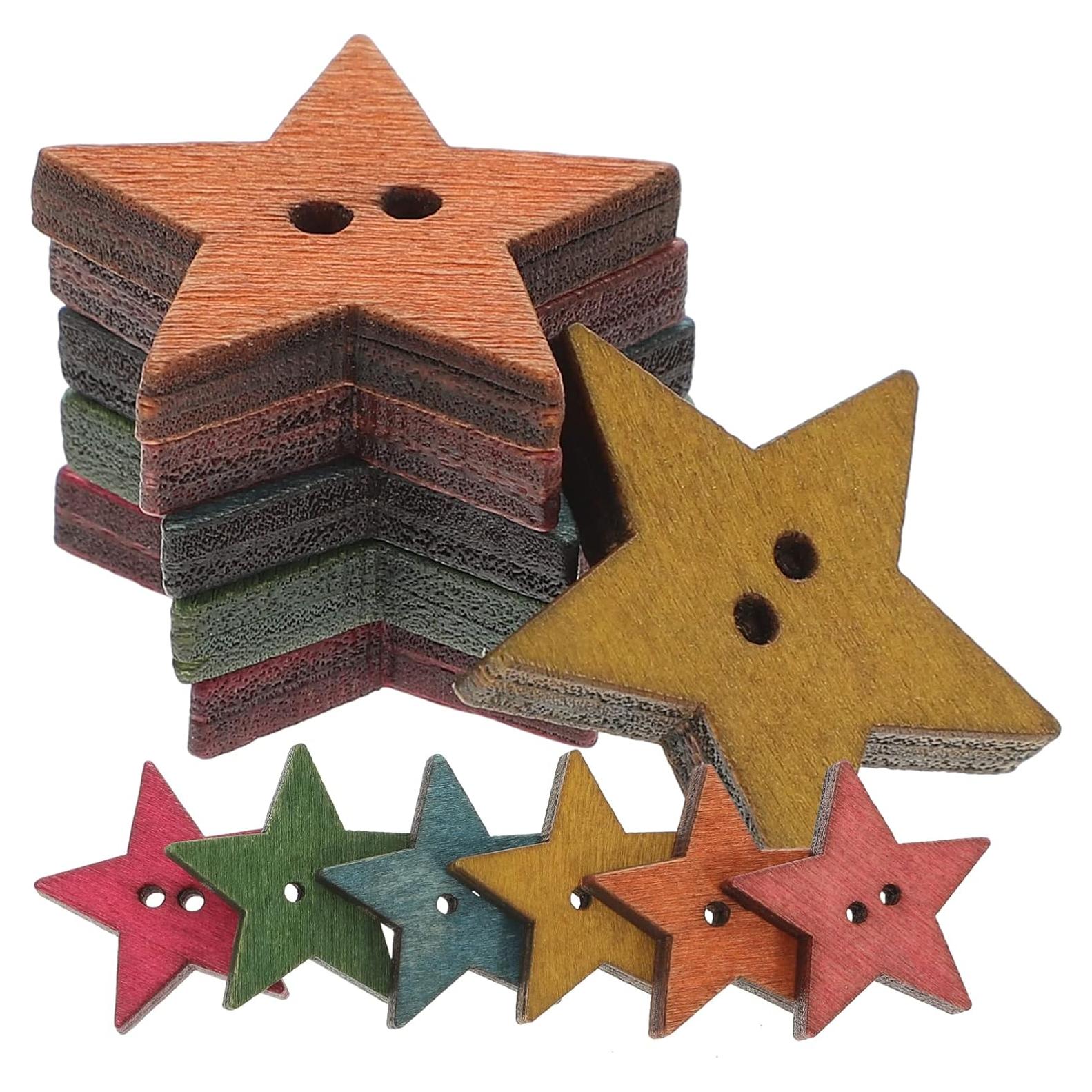 50 Botones de Estrella de Madera DOITOOL para Manualidades