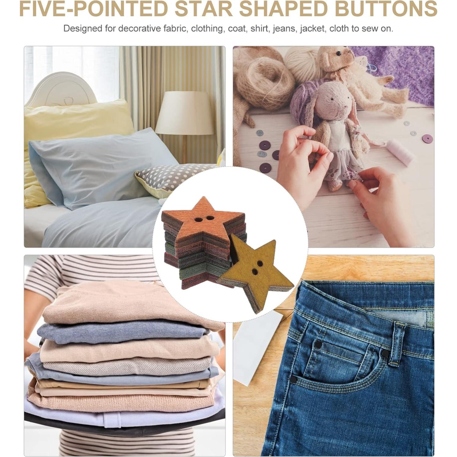 50 Botones de Estrella de Madera DOITOOL para Manualidades