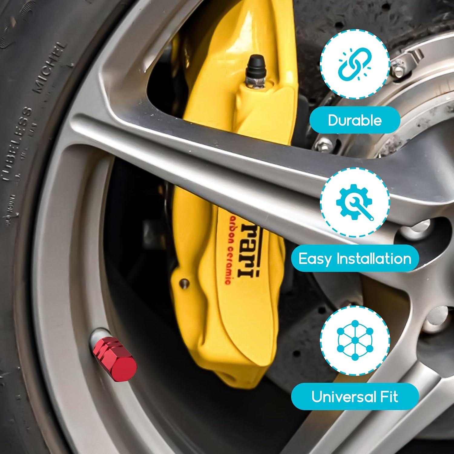 Tire Valve Stem Caps - 4 Pack - Anodized Aluminum - Corrosion Resistant - Cars Trucks Motorcycles SUVs and Bikes - Universal Hexagon Designed stem caps by Vexzu (Red)