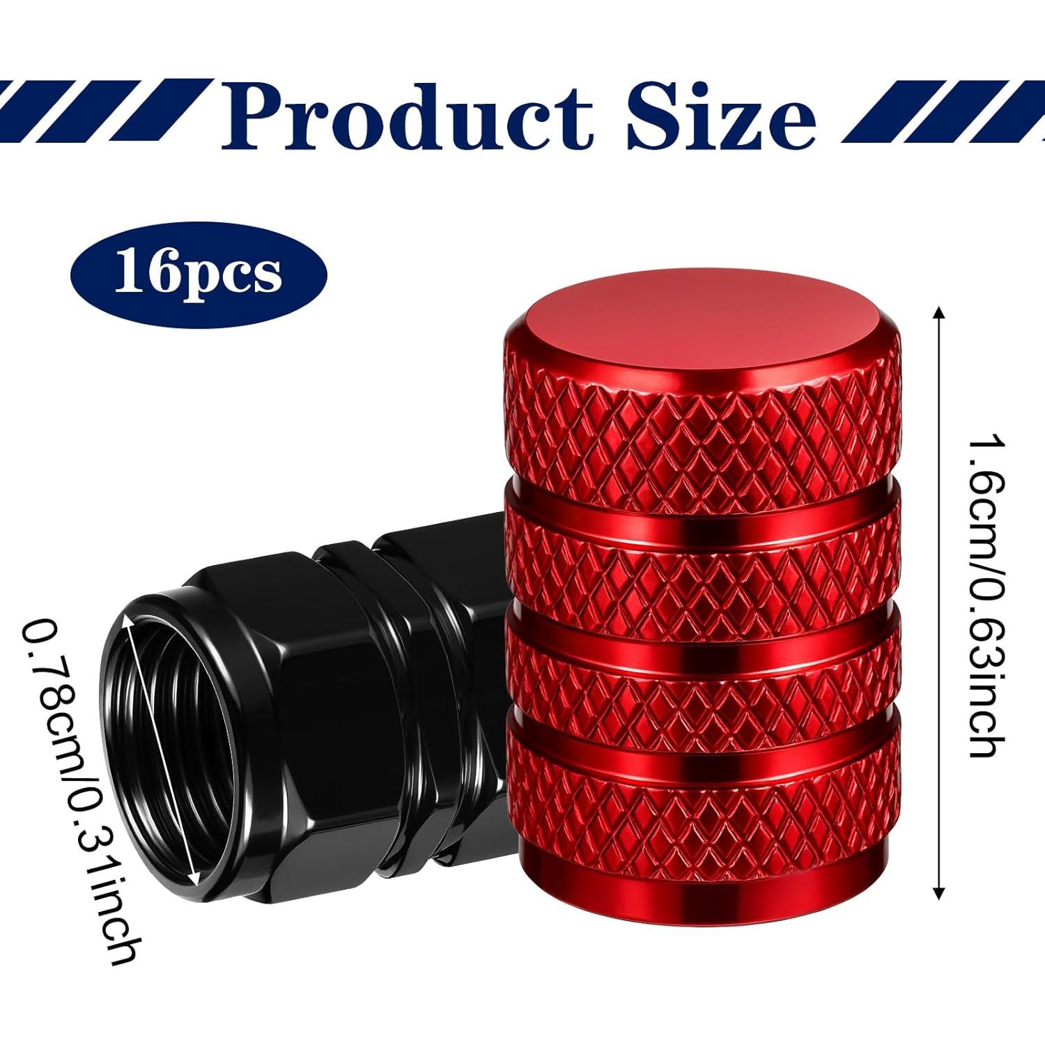 16 Tapas de Válvula de Neumático Aluminio QfwdfcTrenz Rojo Negro