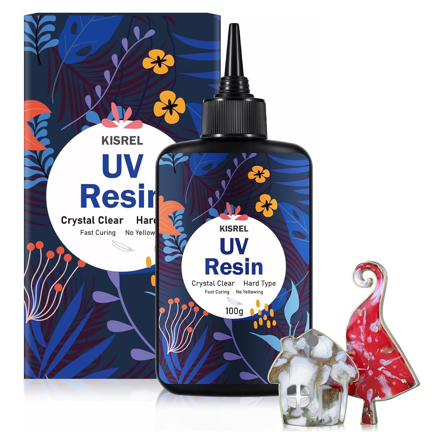 KISREL UV Resin 100g - Upgraded UV Resin Kit, Hard Type Crystal Clear Ultraviolet Curing UV Epoxy Resin for Craft Jewelry Making