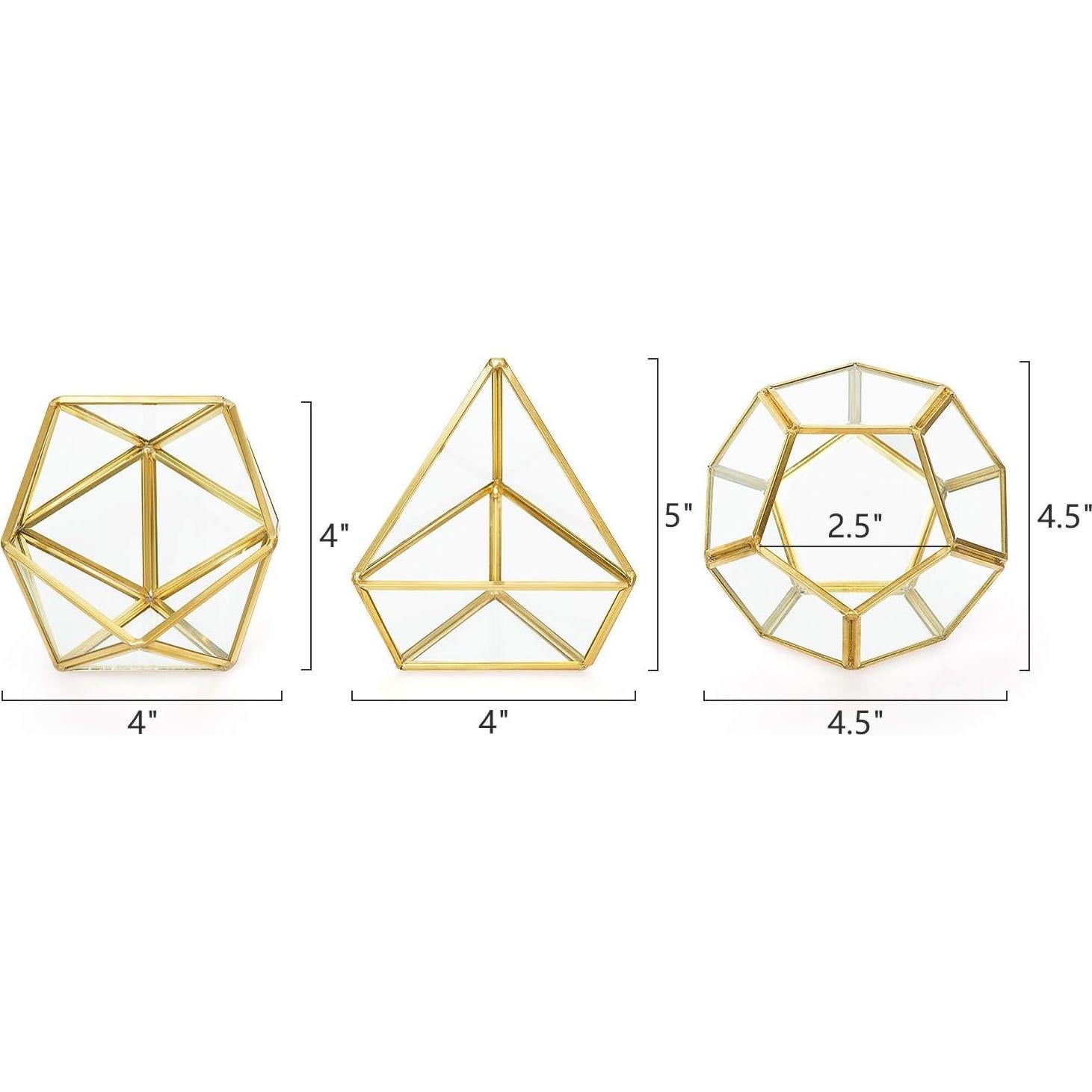 Set de 3 Macetas Geométricas de Vidrio Mkono 10.16 cm Dorado