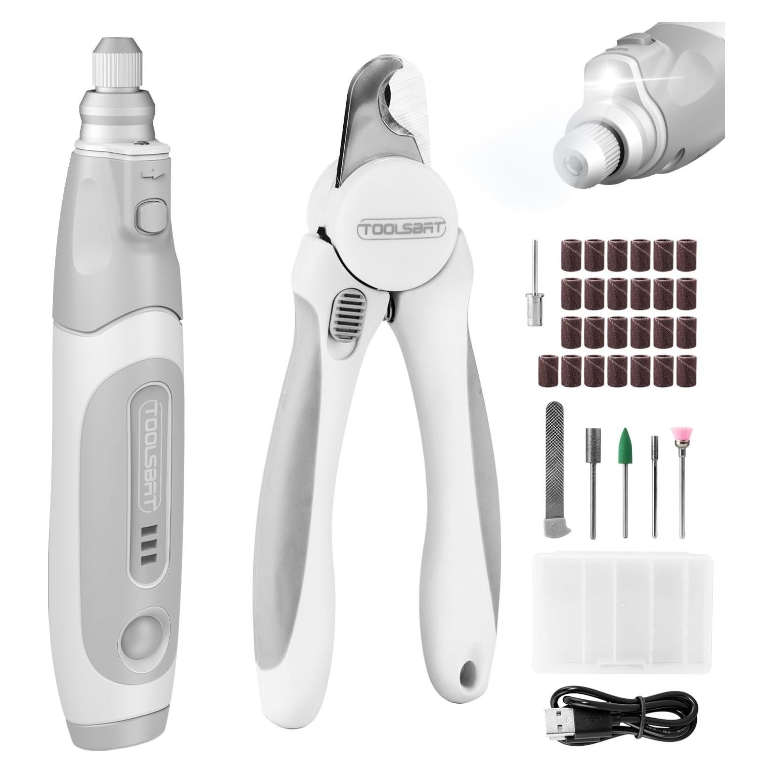 Dog Nail Grinder and Clippers - Upgraded 3-Speed Electric Rechargeable Pet Nail Trimmer with LED Light Super Quiet Paws Grooming Kit Painless Grinding Tool for Large Medium Small Dogs & Cats