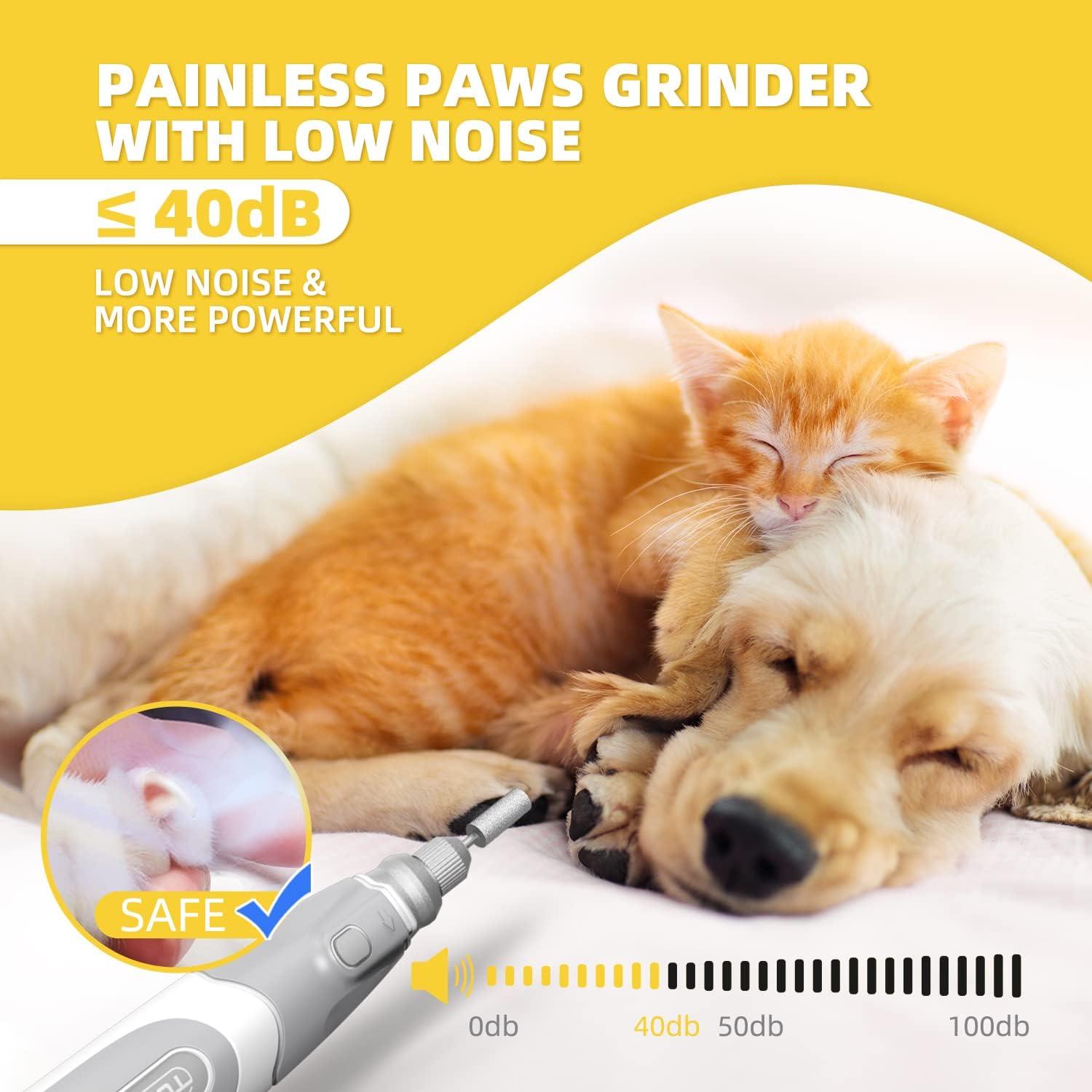 Dog Nail Grinder and Clippers - Upgraded 3-Speed Electric Rechargeable Pet Nail Trimmer with LED Light Super Quiet Paws Grooming Kit Painless Grinding Tool for Large Medium Small Dogs & Cats