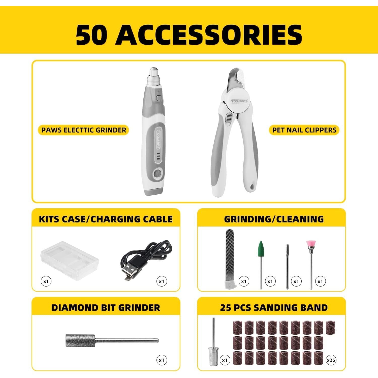 Dog Nail Grinder and Clippers - Upgraded 3-Speed Electric Rechargeable Pet Nail Trimmer with LED Light Super Quiet Paws Grooming Kit Painless Grinding Tool for Large Medium Small Dogs & Cats