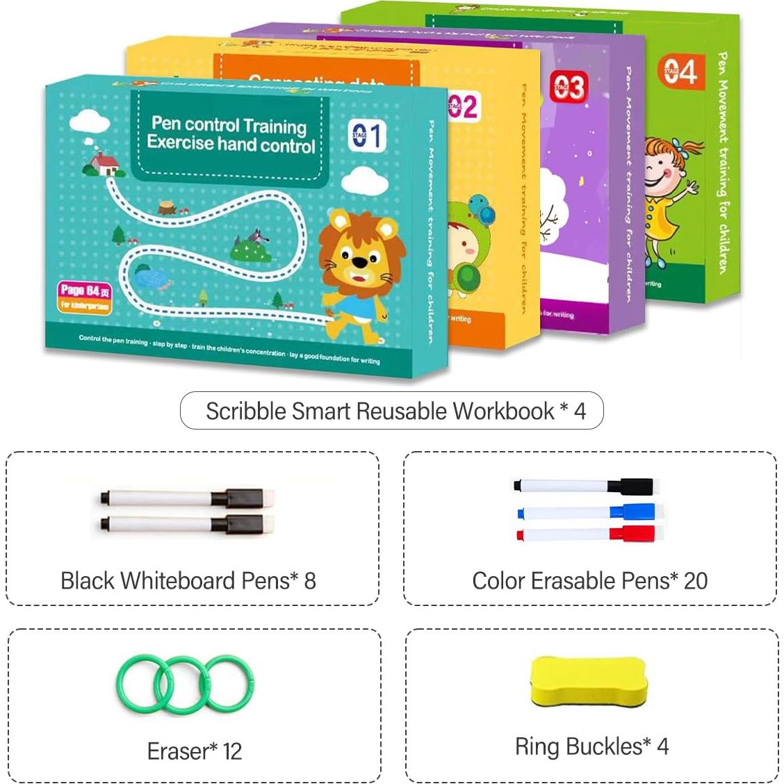 Cuaderno Inteligente Scribble SQRUIHAO 4 Piezas Borrable 22cm