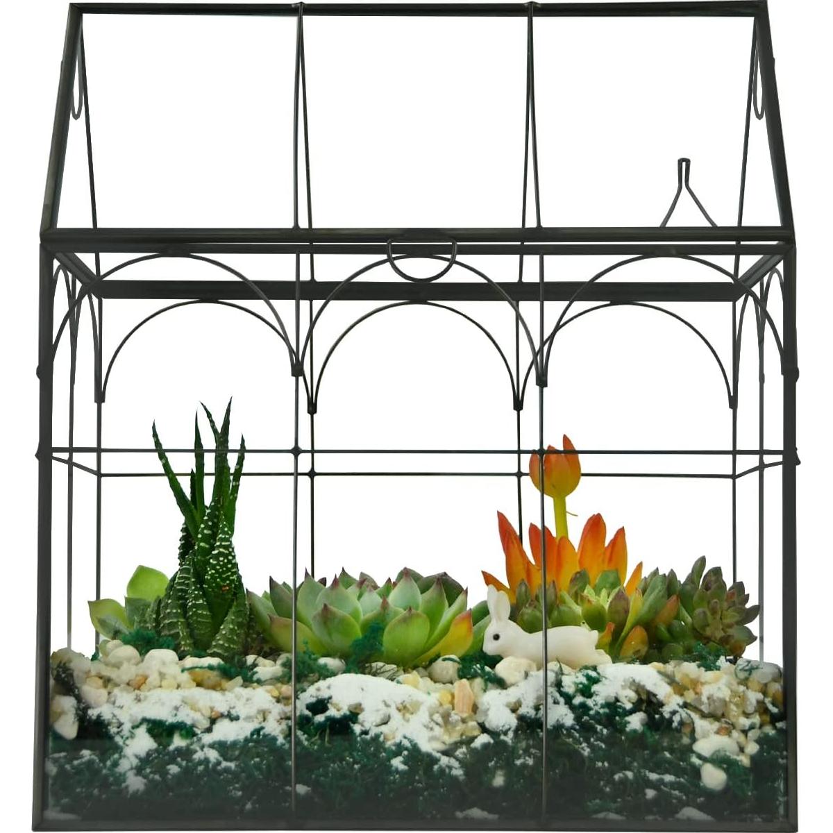 Terrario de vidrio para plantas Yimorence 22x15x26.9 cm negro