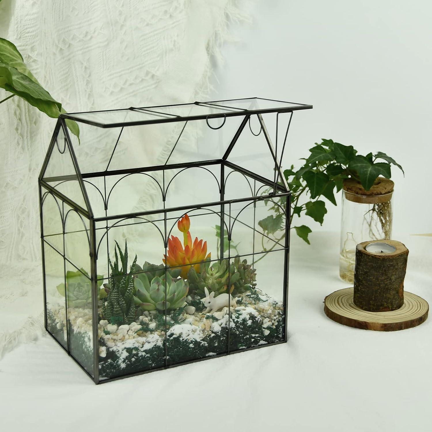 Terrario de vidrio para plantas Yimorence 22x15x26.9 cm negro