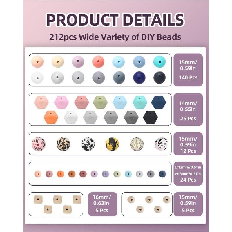 Kit de Perlas de Silicona Skalamio 202 Piezas 15mm Multicolor