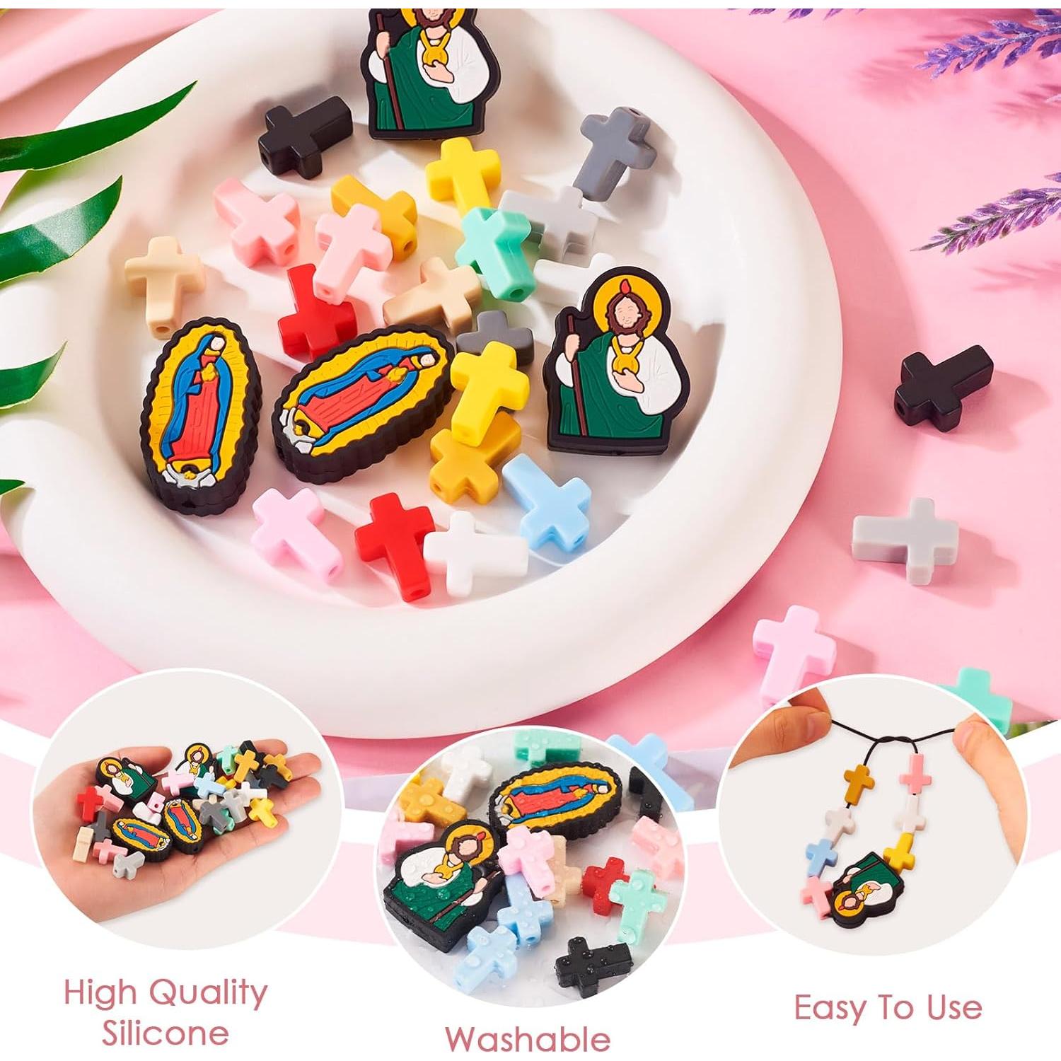 28 Piezas Perlas de Silicona Religiosas Spritewelry DIY