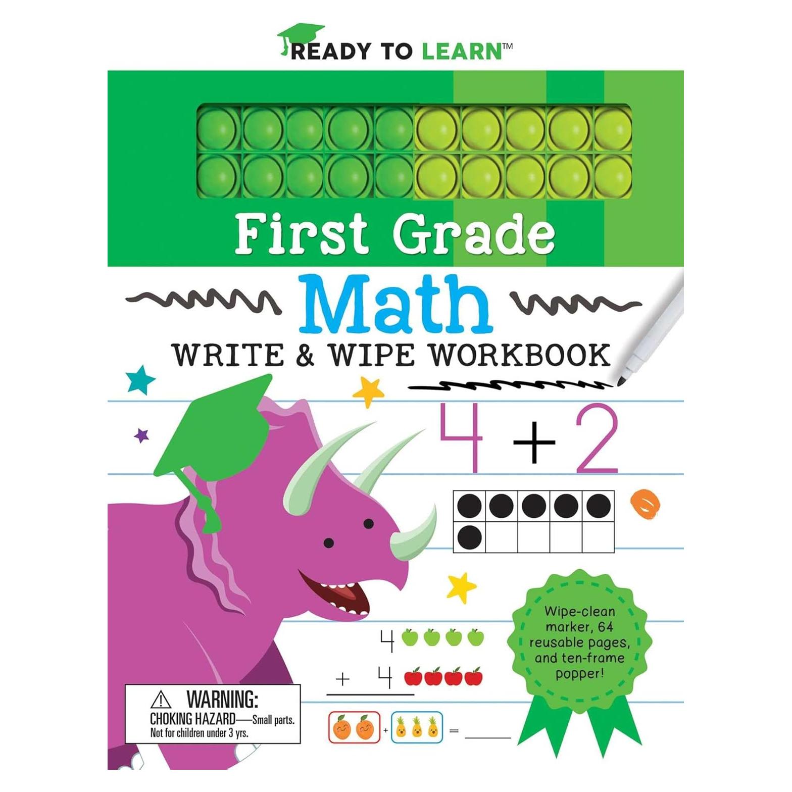 Ready to Learn: First Grade Math Write & Wipe Workbook with Popper