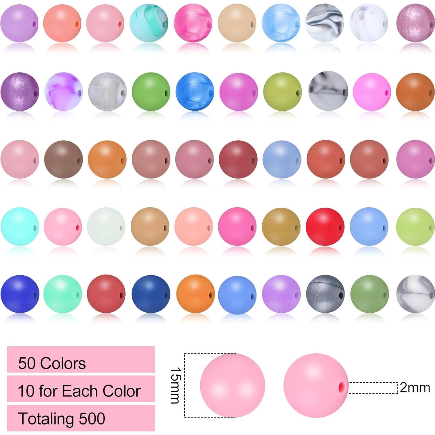 Lyrow 500 Perlas de Silicona Coloridas 15 mm para Manualidades