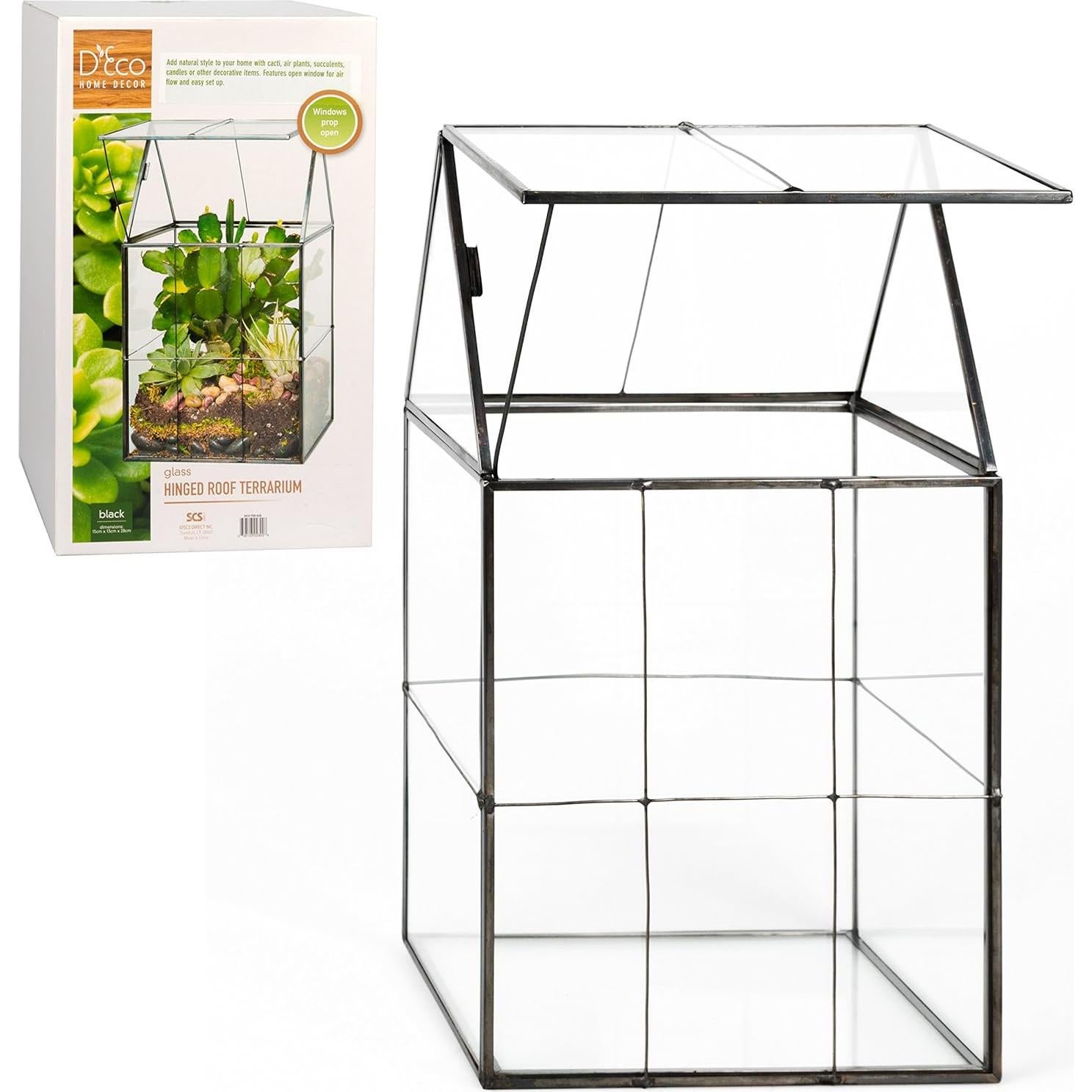 Terrario Geométrico de Vidrio D'Eco 15x12.7x28 cm - Techo Abatible