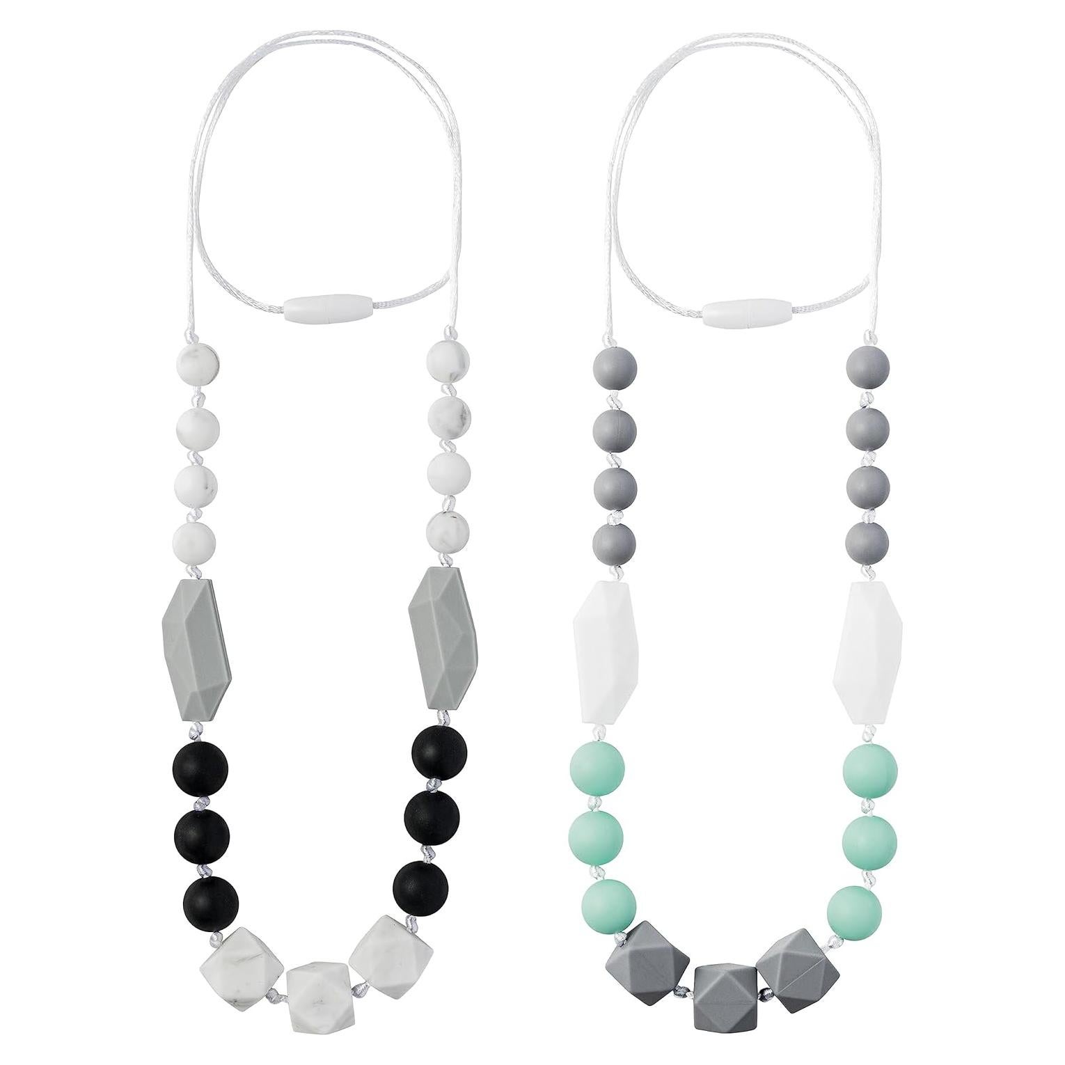 Collares de Dentición para Bebés 2PCS - Silicona Verde Gris Negro