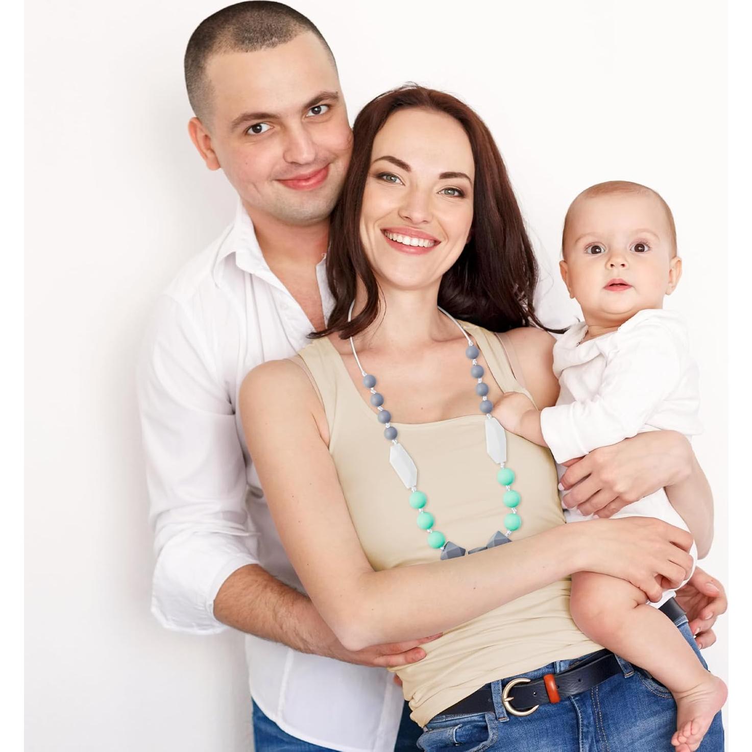 Collares de Dentición para Bebés 2PCS - Silicona Verde Gris Negro