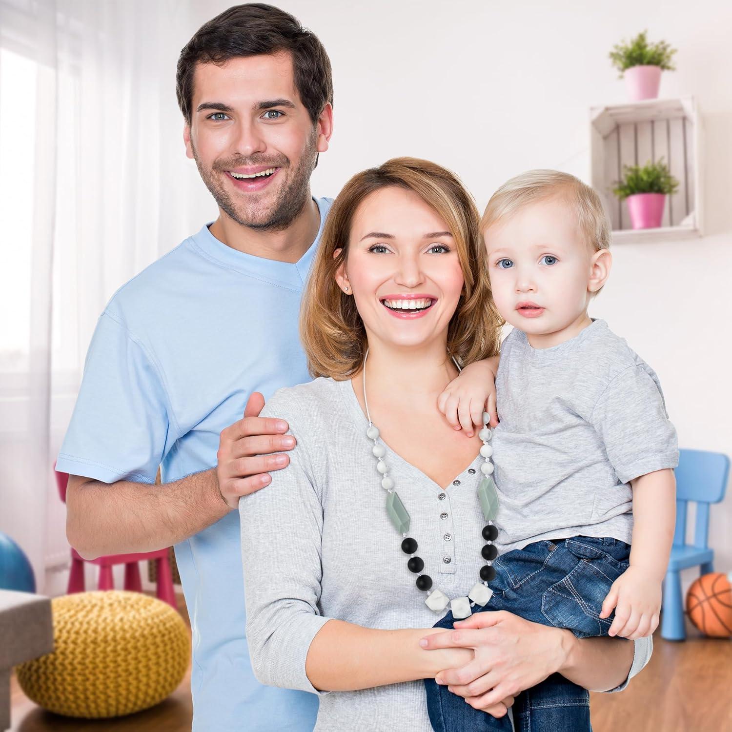 Collares de Dentición para Bebés 2PCS - Silicona Verde Gris Negro