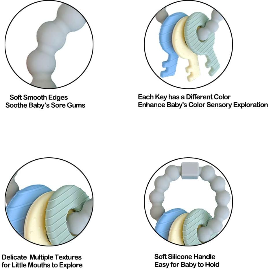 Llaves de Dentición para Bebés de Silicona - Alivio BPA Gris