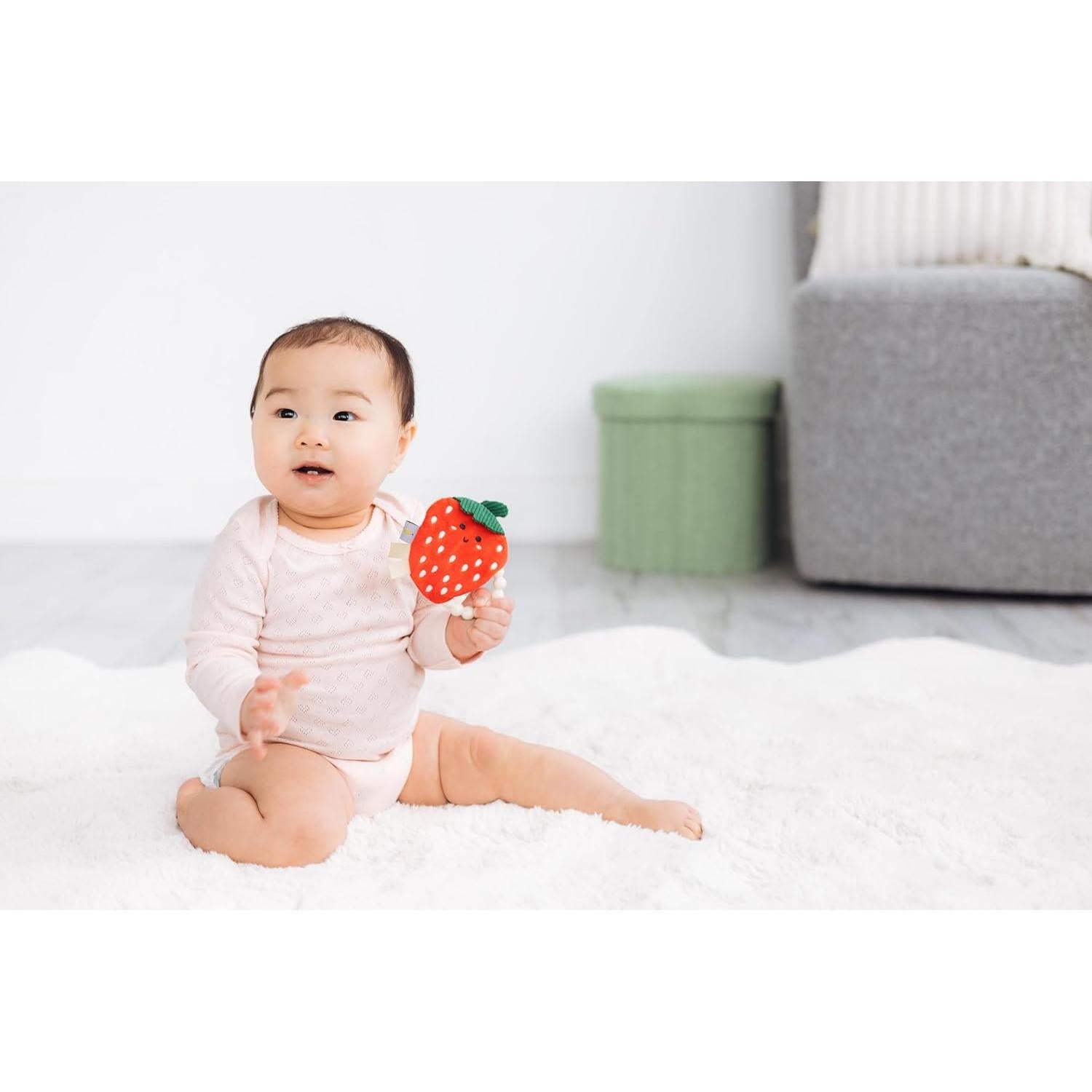 Mordedor de Fresa Crinkle Pearhead para Bebés 0m+, Silicona BPA Free