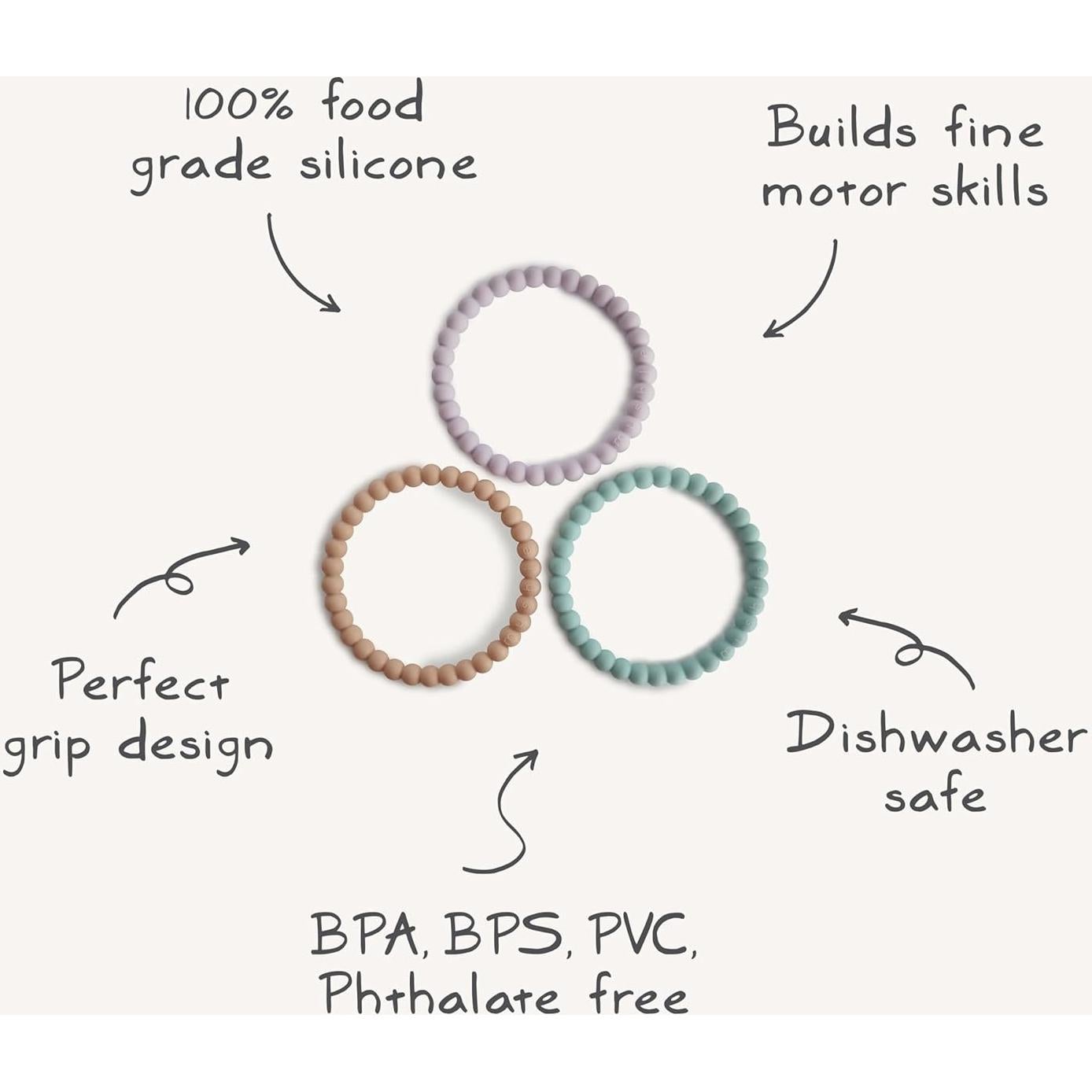 Pulsera de Dentición Mushie 3-Pack Salvia Clary Toscana Arena