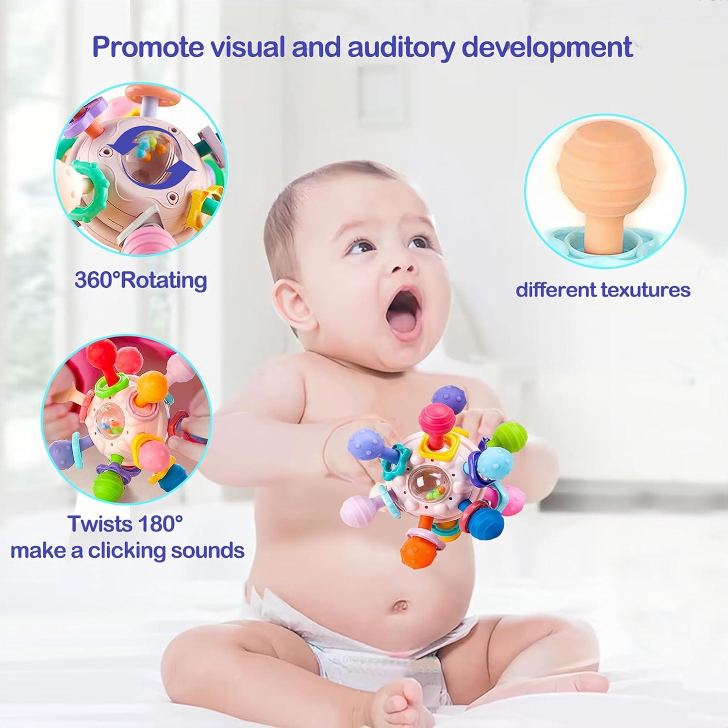 Juguete de Dentición Sensory FEISFZHU Rosa - Sonajero Montessori 0-18 Meses