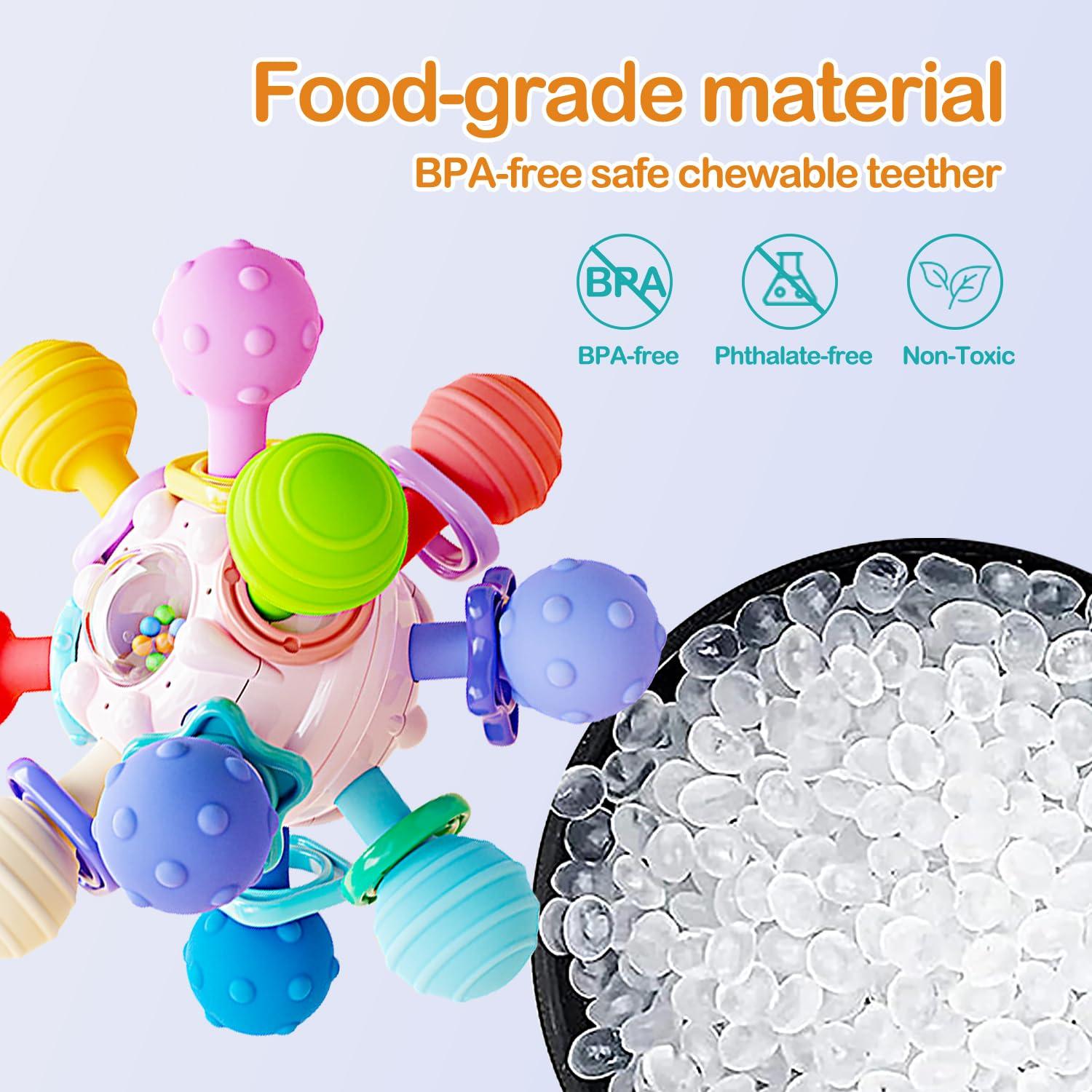 Juguete de Dentición Sensory FEISFZHU Rosa - Sonajero Montessori 0-18 Meses