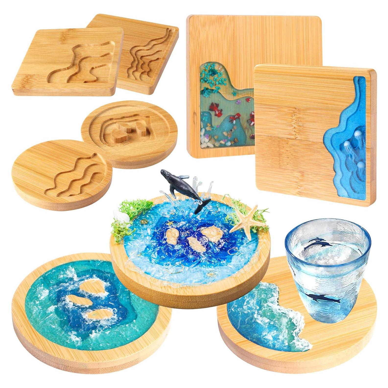 Juego de Posavasos de Madera FUNSHOWCASE 5 Piezas DIY Resina