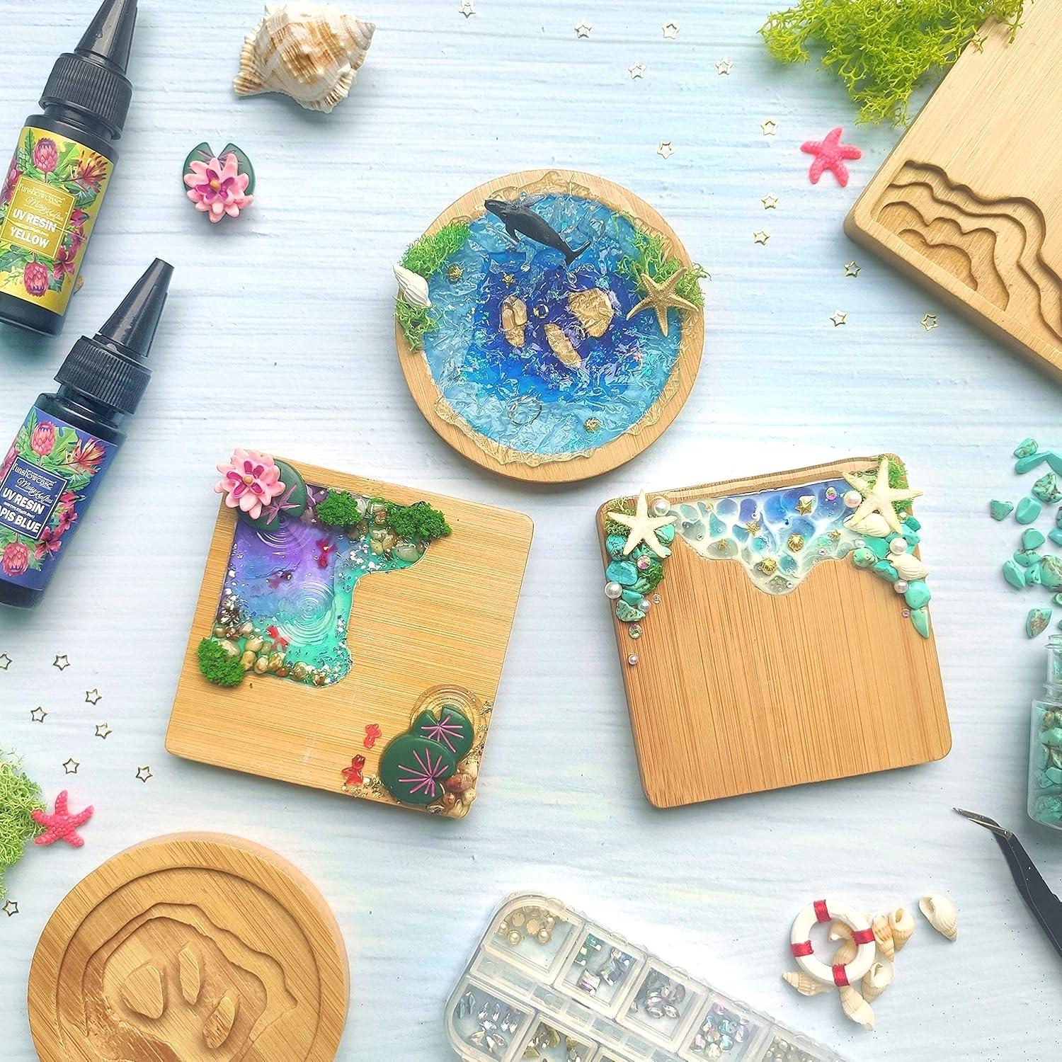 Juego de Posavasos de Madera FUNSHOWCASE 5 Piezas DIY Resina