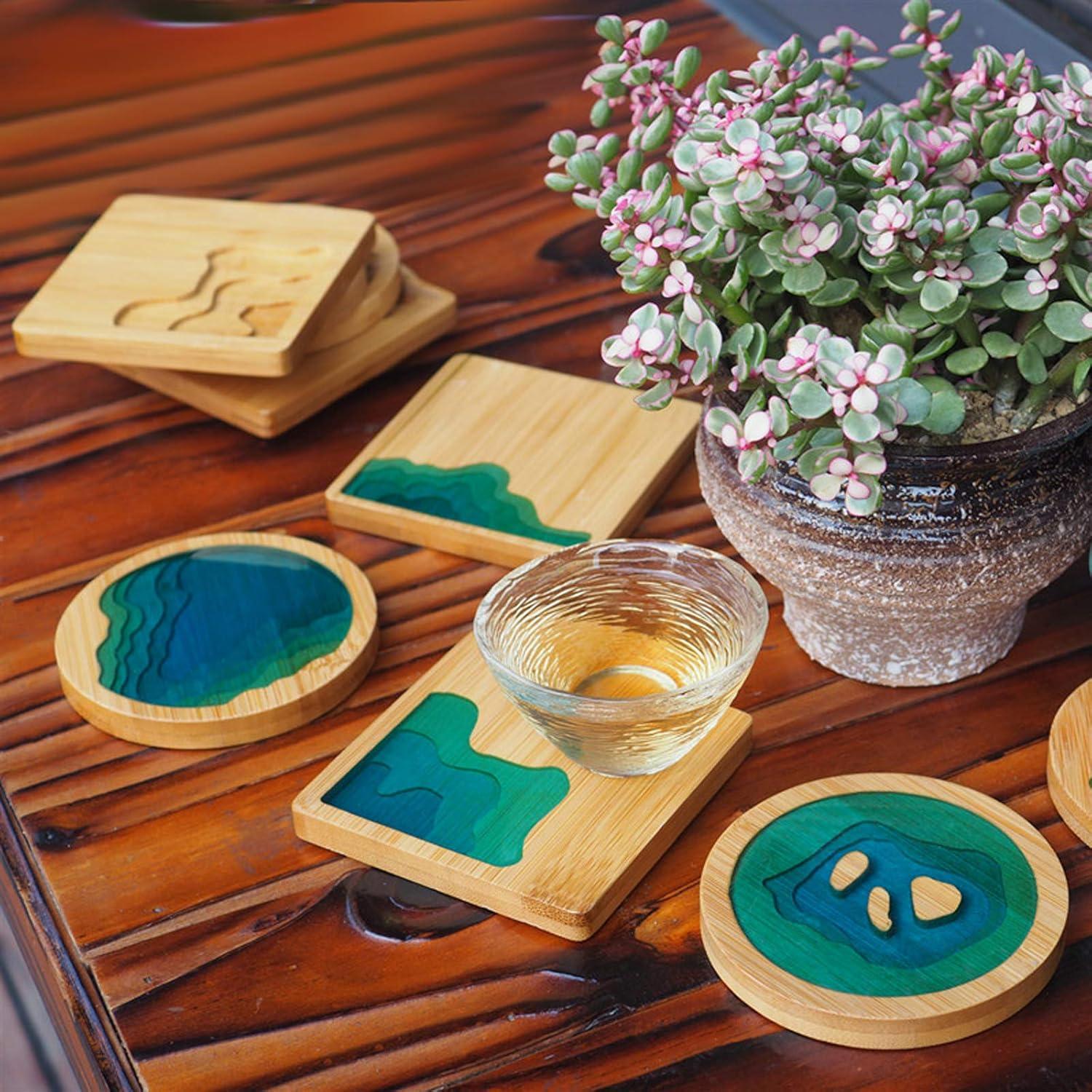 Juego de Posavasos de Madera FUNSHOWCASE 5 Piezas DIY Resina