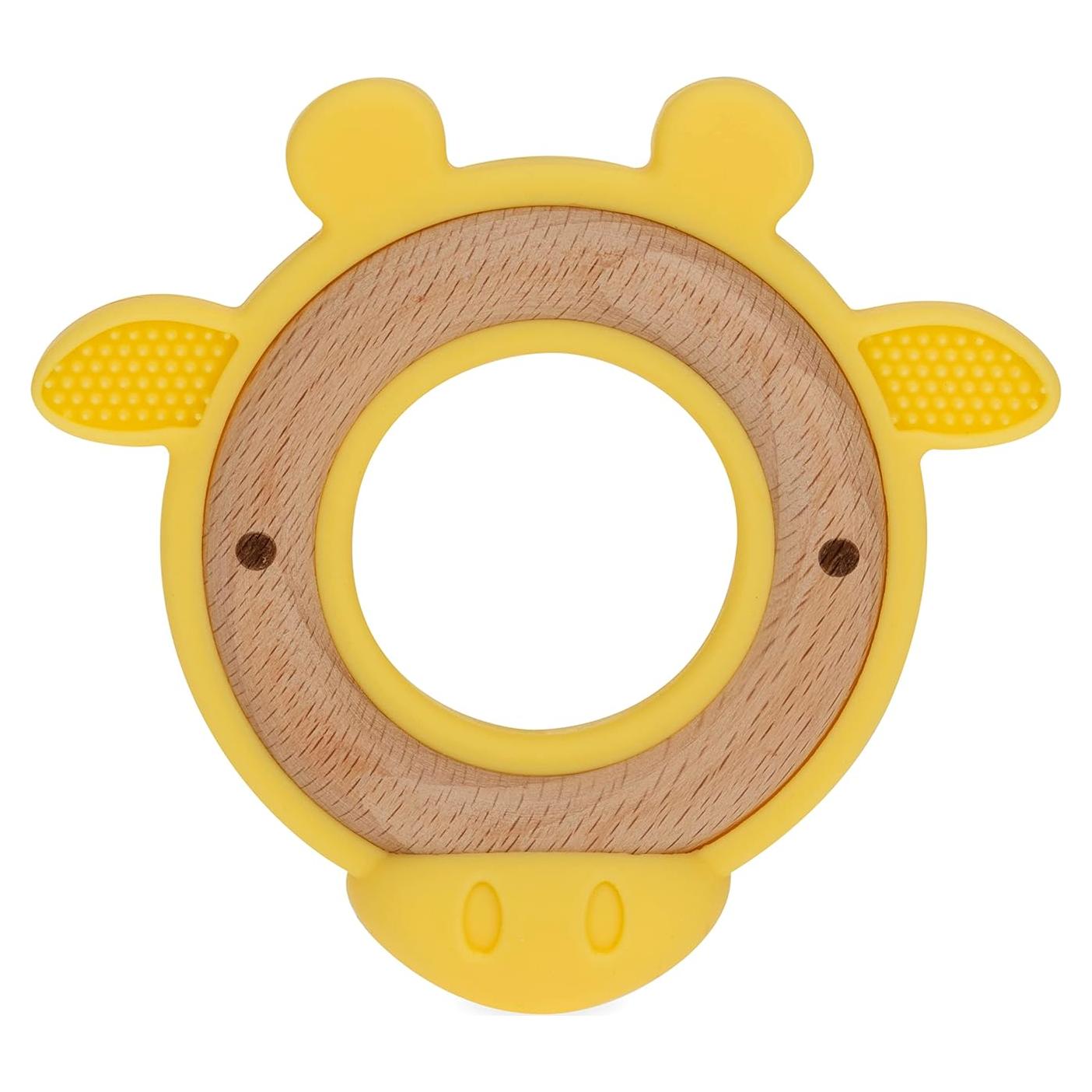 Mordedor Natural Nuby Jirafa Amarilla Silicona y Madera