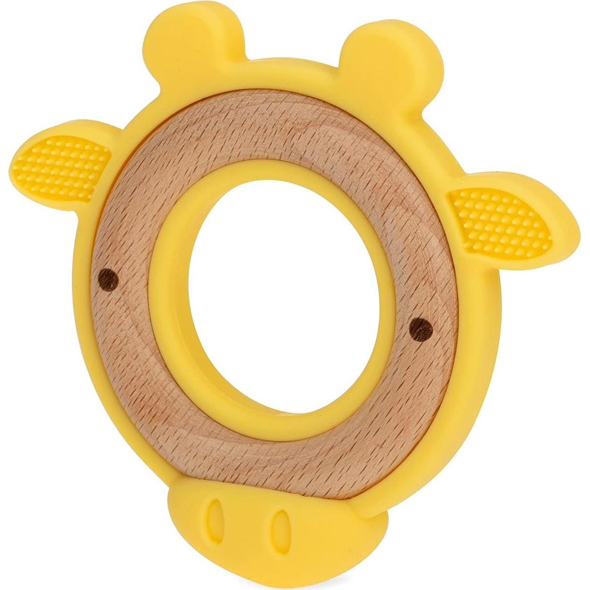 Mordedor Natural Nuby Jirafa Amarilla Silicona y Madera