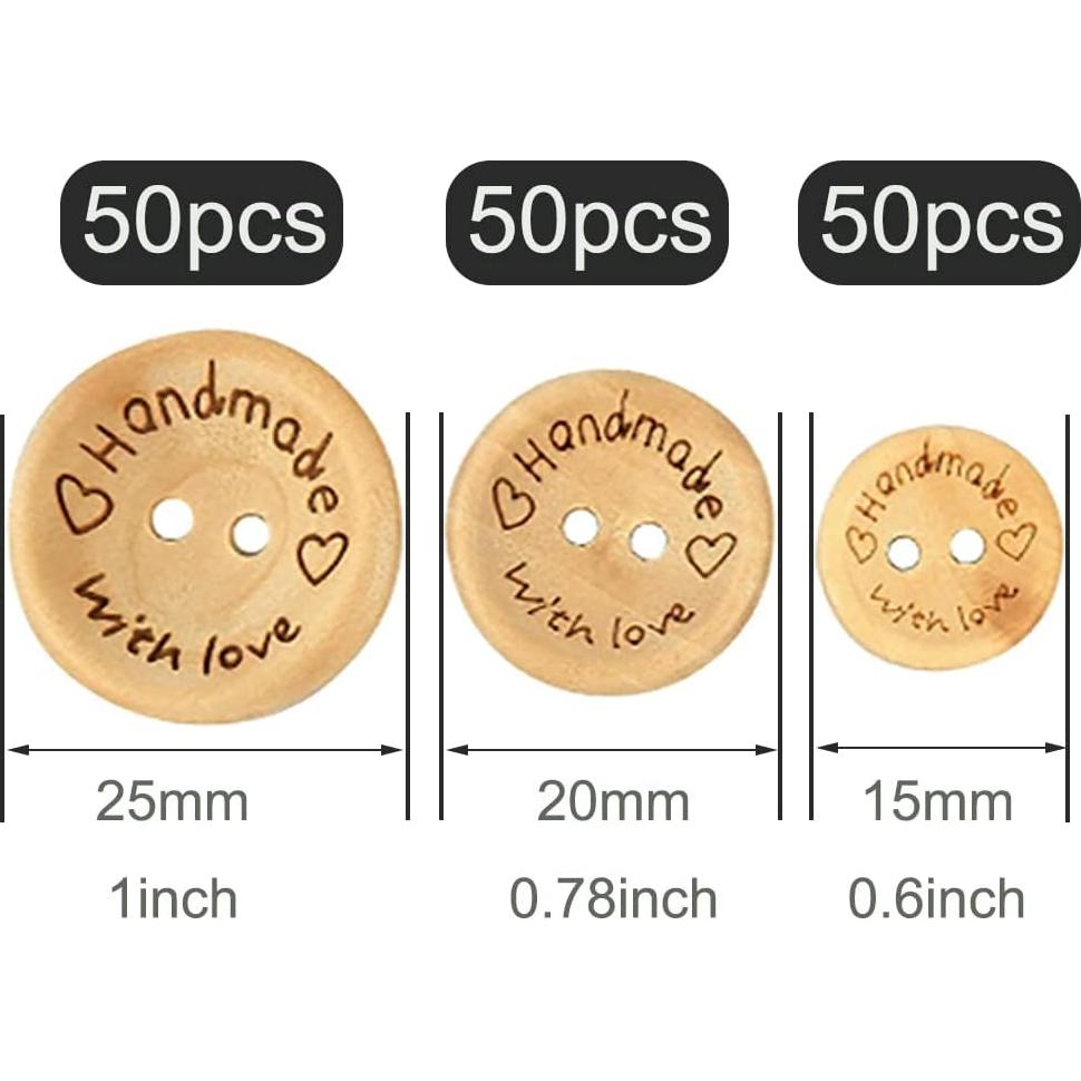 Botones de Madera Akittyya - 150 Piezas 15mm/20mm/25mm