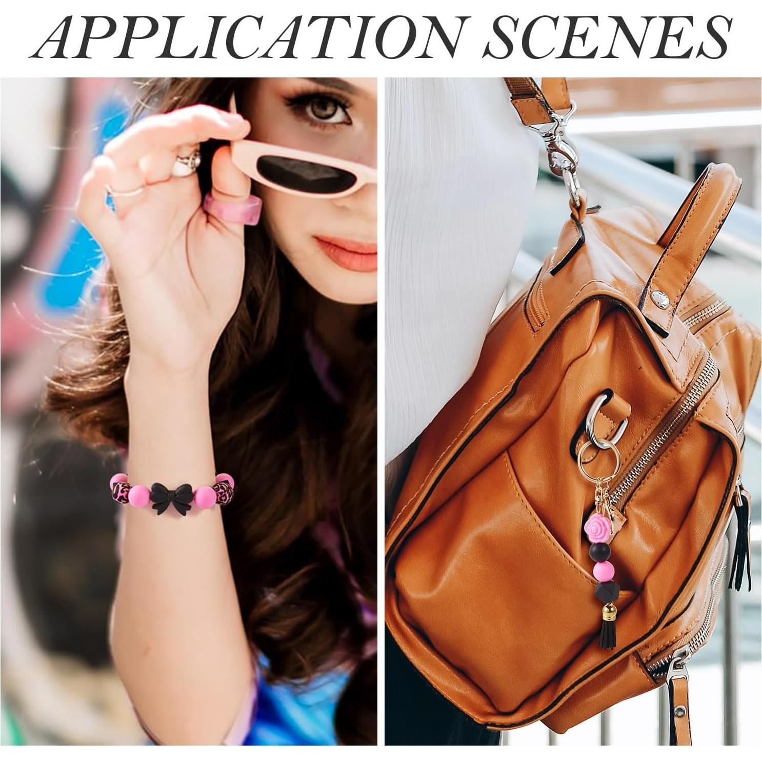 64 Perlas de Silicona Rosa y Negra Spritewelry para Joyería DIY