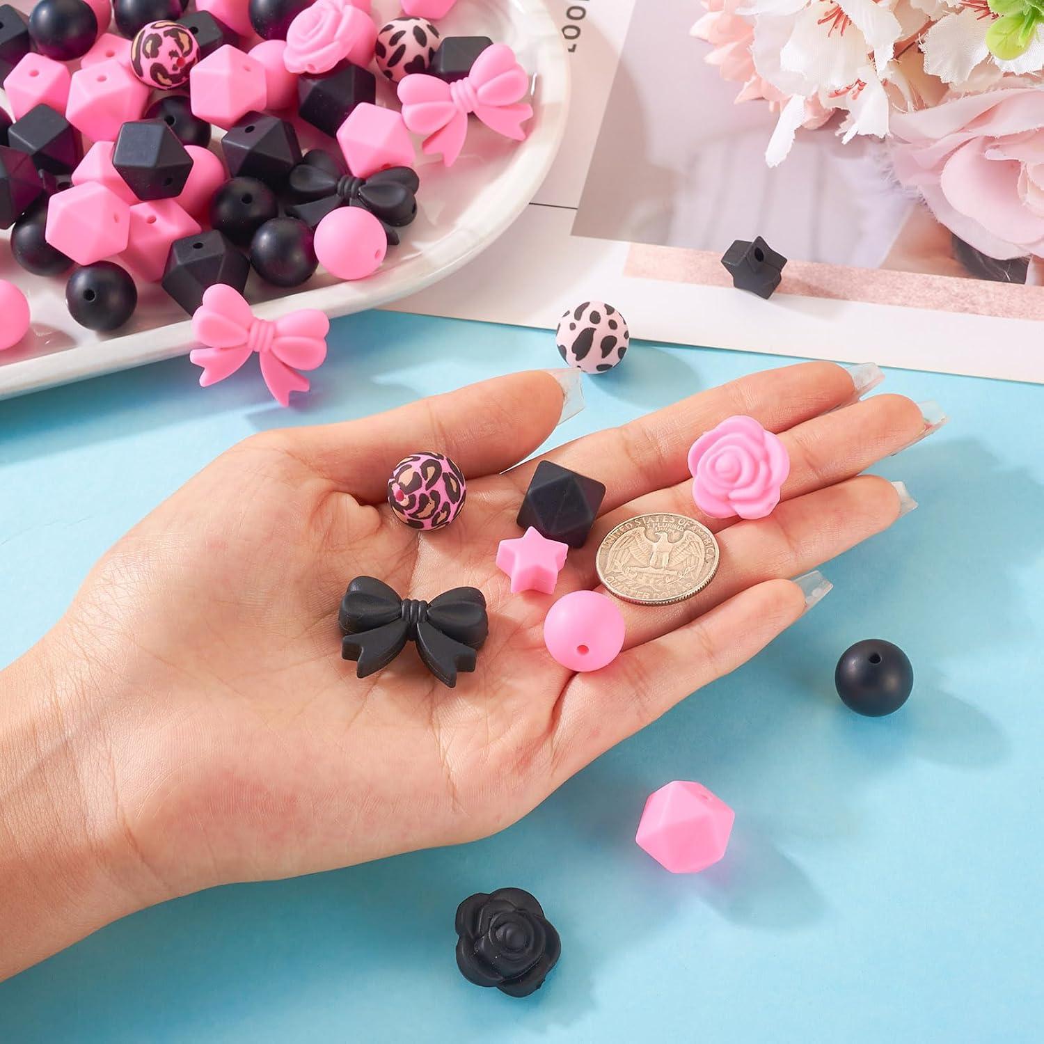 64 Perlas de Silicona Rosa y Negra Spritewelry para Joyería DIY