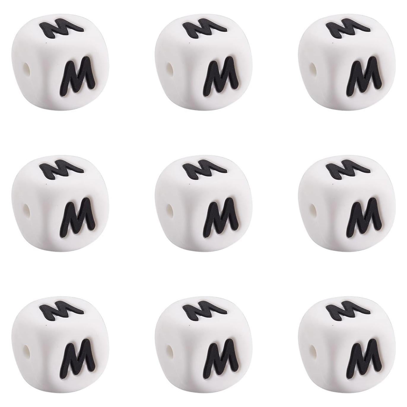 Perlas de Silicona Cubo Letra M FASHEWELRY 10 Pcs 12mm
