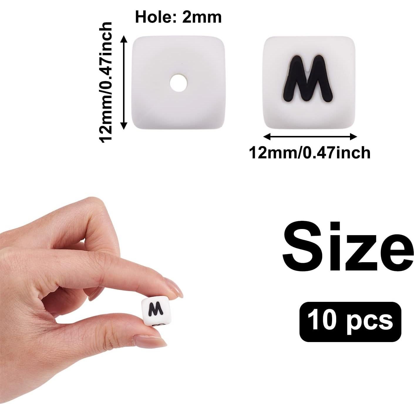 Perlas de Silicona Cubo Letra M FASHEWELRY 10 Pcs 12mm