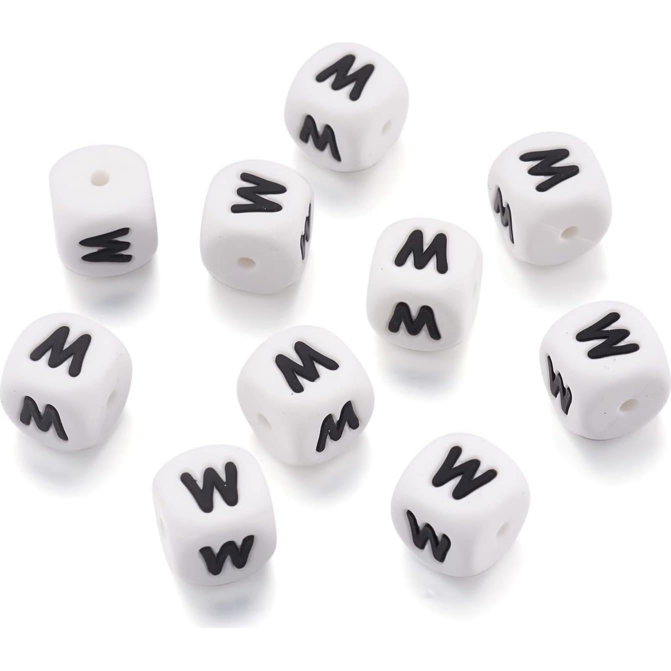 Perlas de Silicona Cubo Letra M FASHEWELRY 10 Pcs 12mm