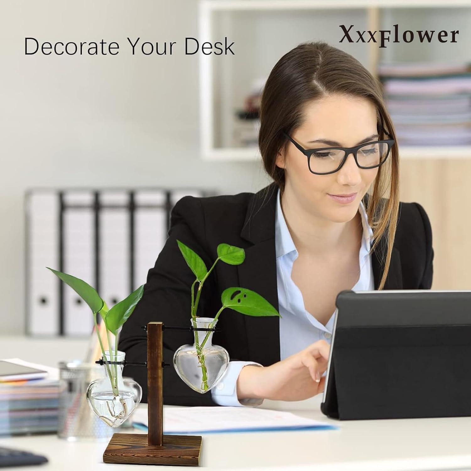 Soporte de Madera para Terrario XXXFLOWER con 2 Jarrones Corazón